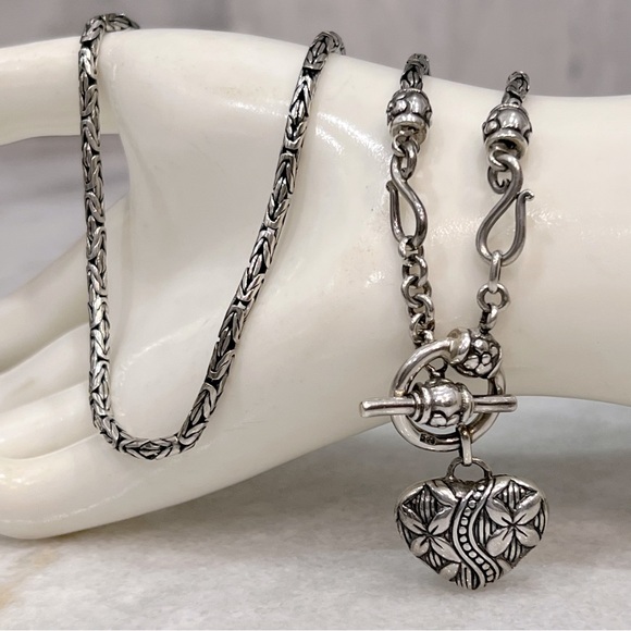 Sterling Silver Double Sided Heart Charm Pendant Borobudor Necklace